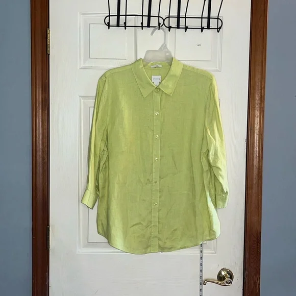 Chico's | Tops | Chicos2mediumlime Green0 Linen 34 Sleeve Button Down  Shirttop | Poshmark